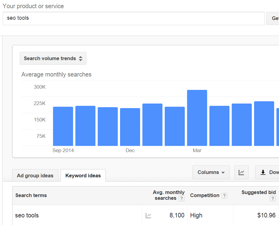 google keyword planner screenshot