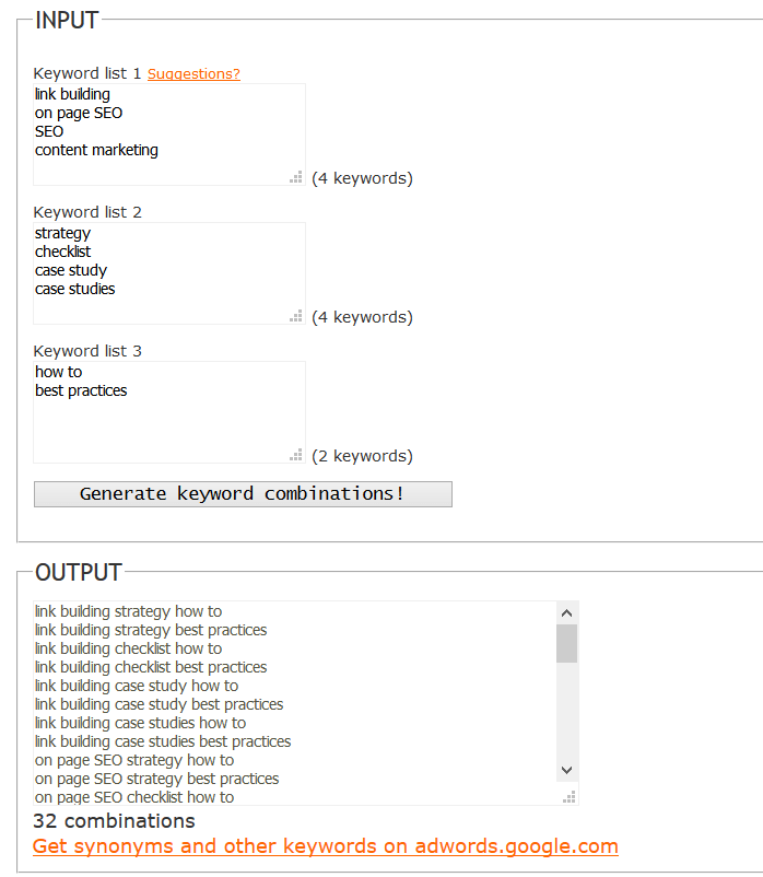 keyword combiner