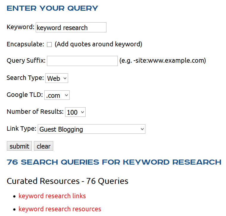 link prospecting query builder
