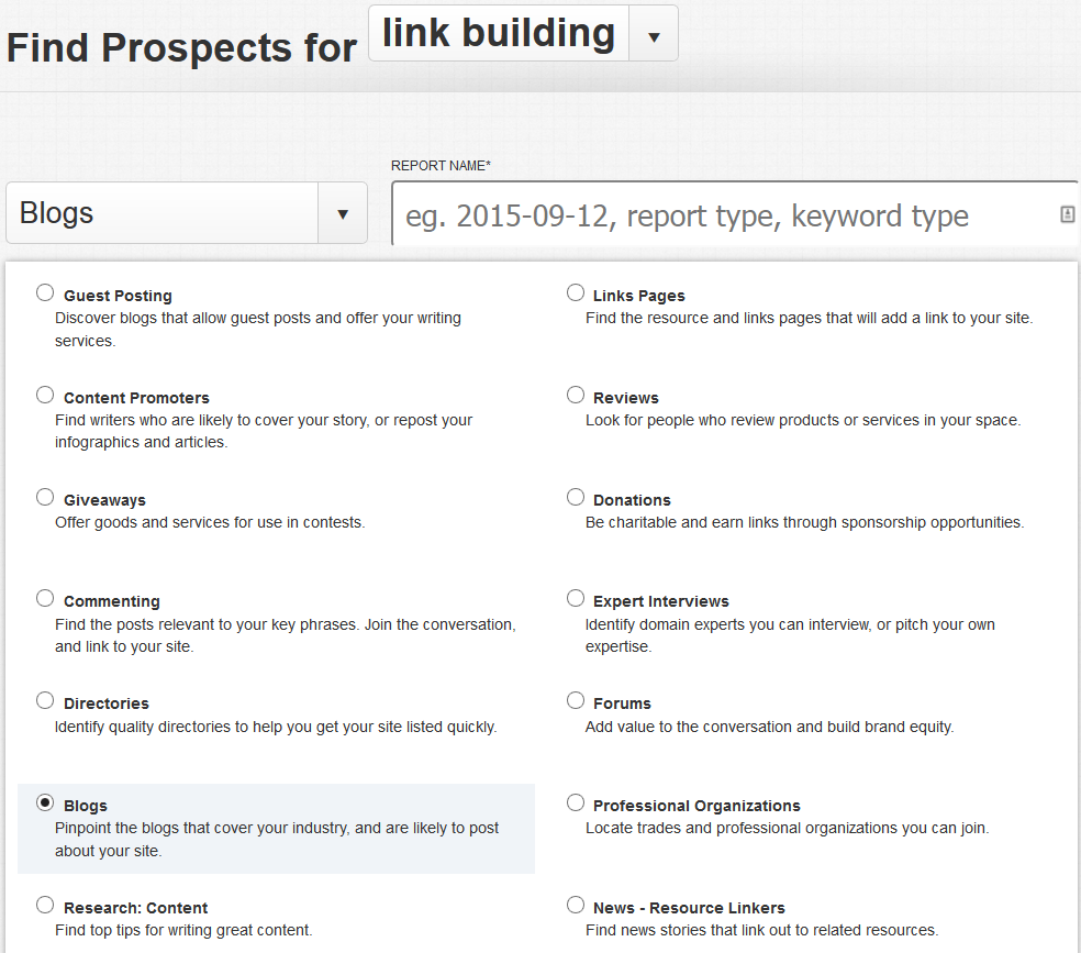link prospector tool