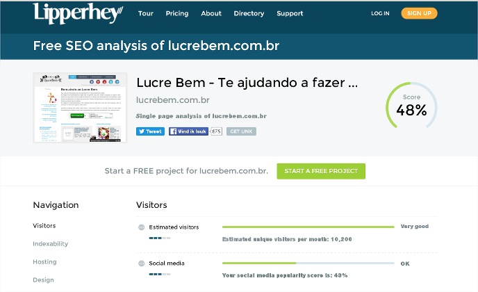 lipperhey technical seo tool screenshot