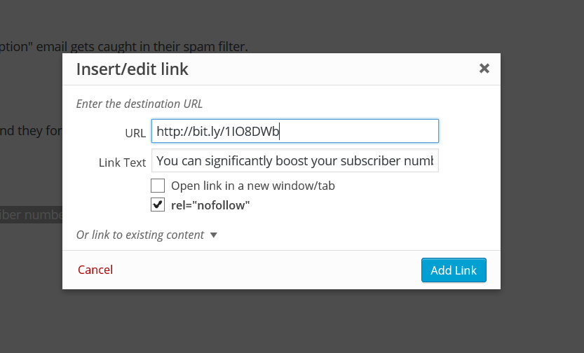 rel nofollow checkbox